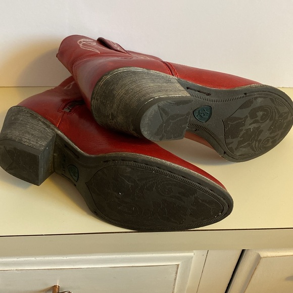 Ariat Red Leather Cowboy Booties sz 8 - Picture 4 of 7
